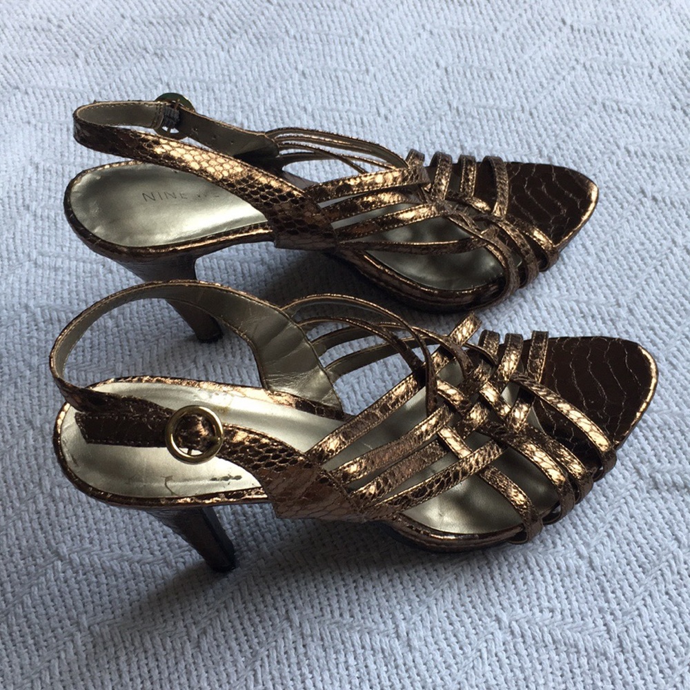 Nine West, bronze, strappy heels